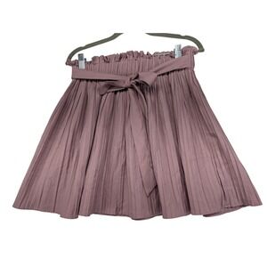 Hute Monde Pleated Skirt Paperbag Waist Tie Mauve Pink‎ Midi Size M